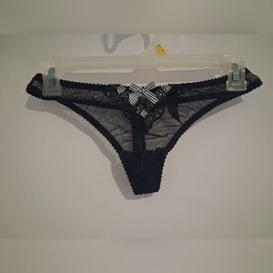 Victoria's Secret "Sexy Little Things..." Black Lace Panty with Striped Bow